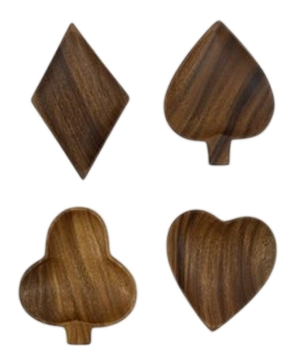 Mid Century Modern Wooden Bowls Tray Poker Dish Trinket Spade Heart Club Diamond